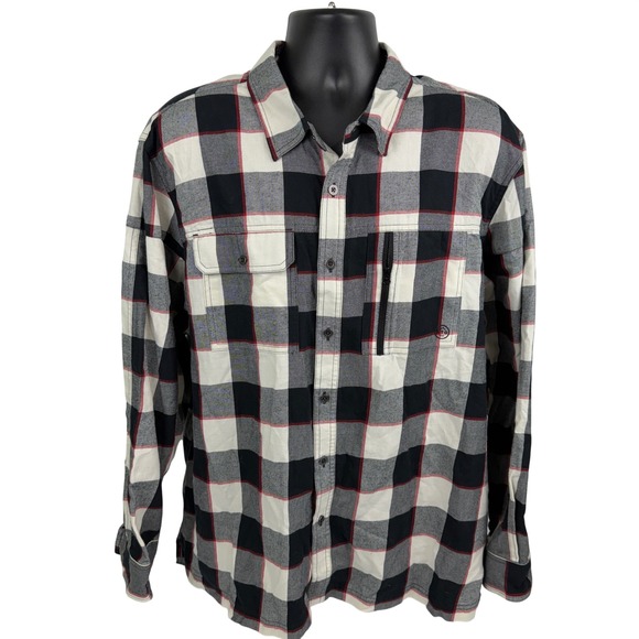 Wrangler Other - Wrangler ATG Mens XXL Plaid Flannel Shirt All Terrain Gear Elbow Patch Black Red